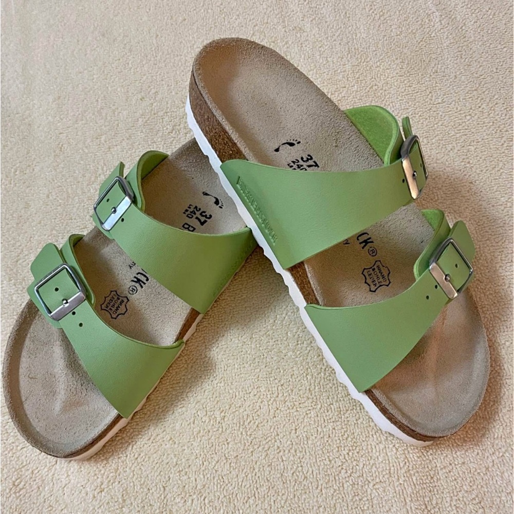 Birkenstock Green and White Sandals with Adjustable Straps
